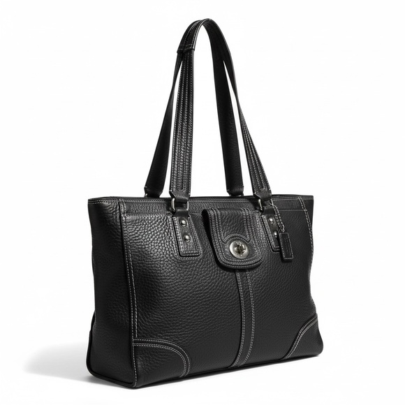 ✨ Coach Legacy Pebbled Leather Tote – BlackEUCLuxury Classic ✨